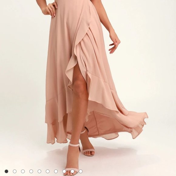 Brand New Lulus In Love Forever Light Blush Lace-Up High-Low Maxi Dress - Picture 6 of 6